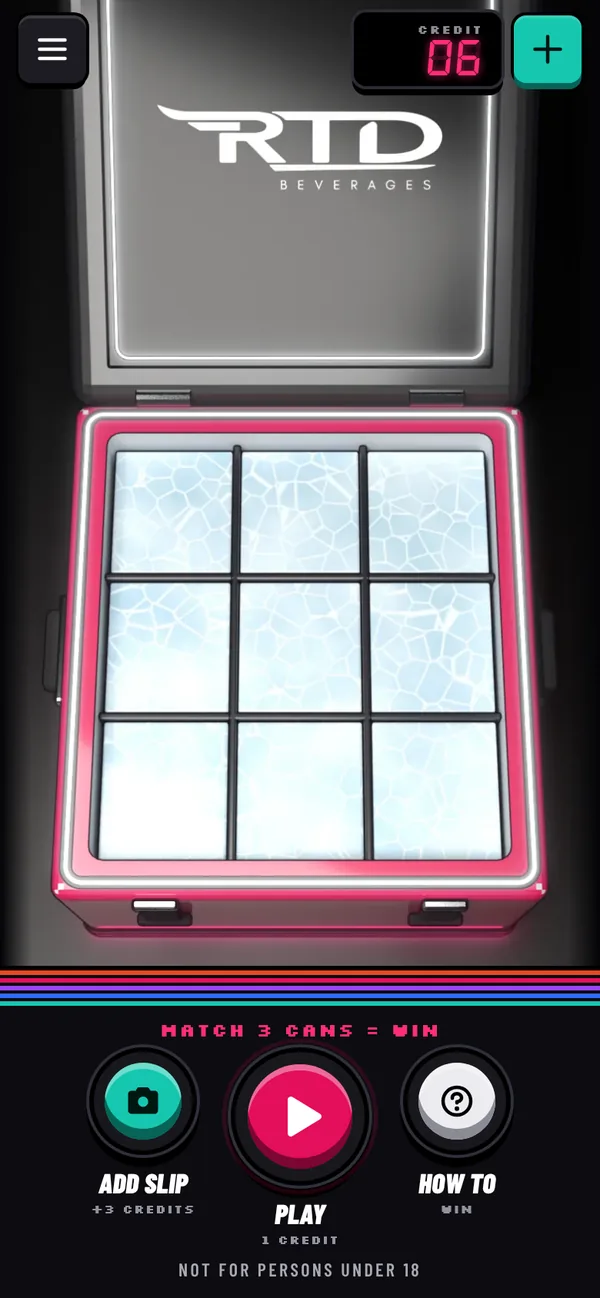 Ready to play: credits on the counter and the Play button
